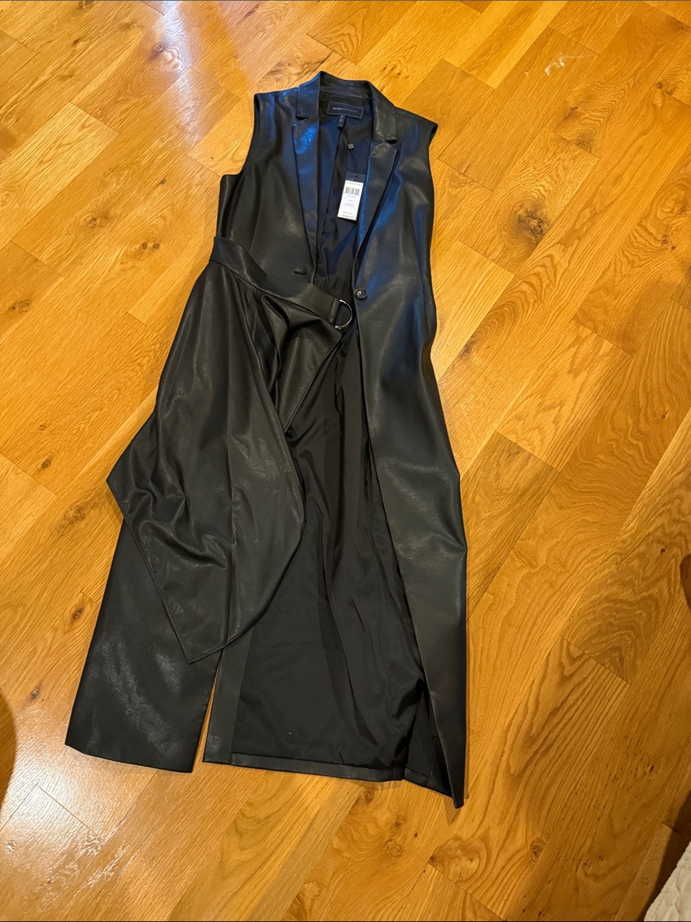 BCBGMAXAZRIA Black Faux Leather Duster Vest small NWT